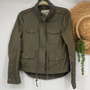 American Rag Cie Women's Utility Cargo Moto Military Jacket Olive Army Green Sma